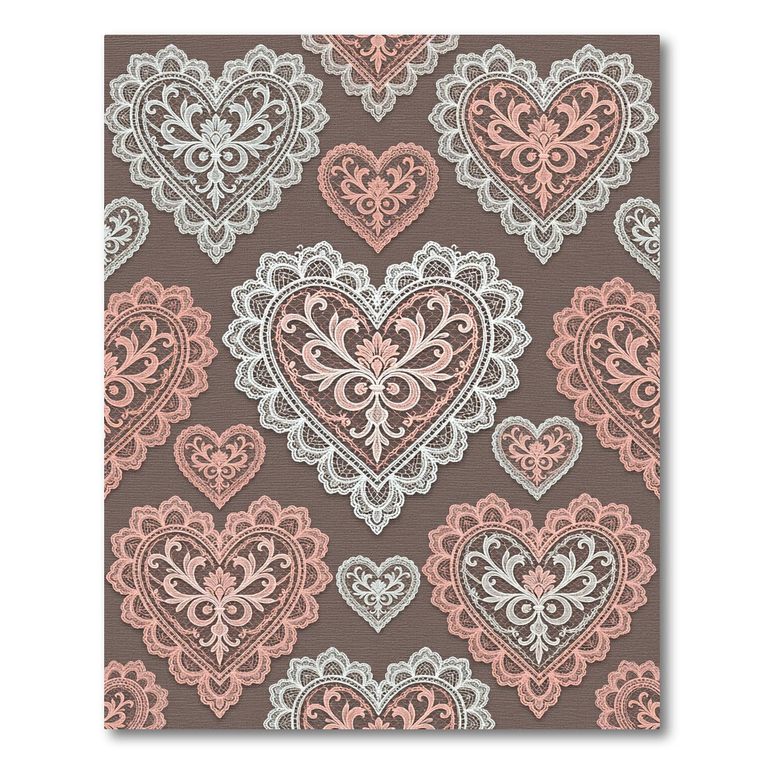 Lace Hearts White Pink Floral Rug