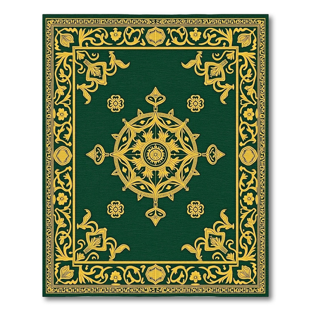 Emerald Gold Ornate Medallion Border Rug
