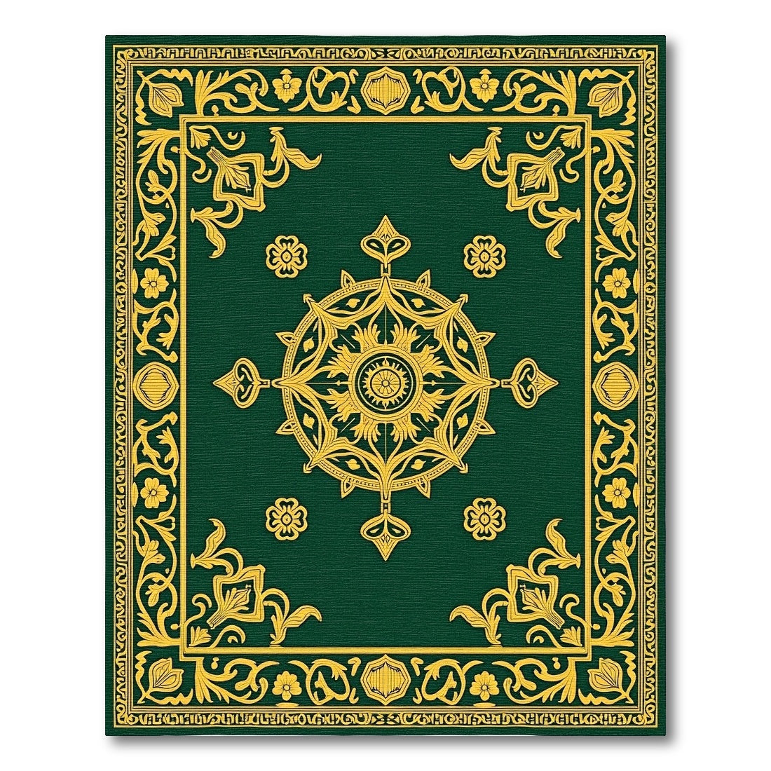 Emerald Gold Ornate Medallion Border Rug