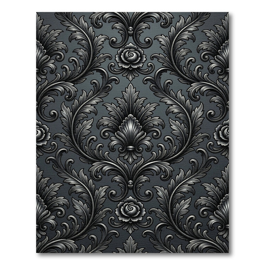 Ornate Charcoal Scrollwork Floral Rug