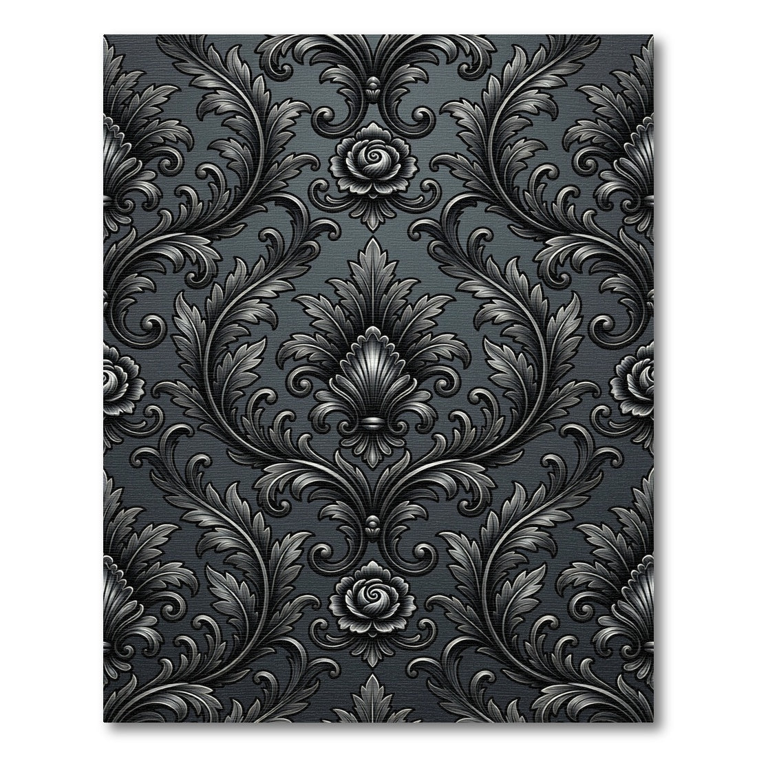 Ornate Charcoal Scrollwork Floral Rug