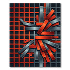 Red Grey Geometric Abstract Lines Rug
