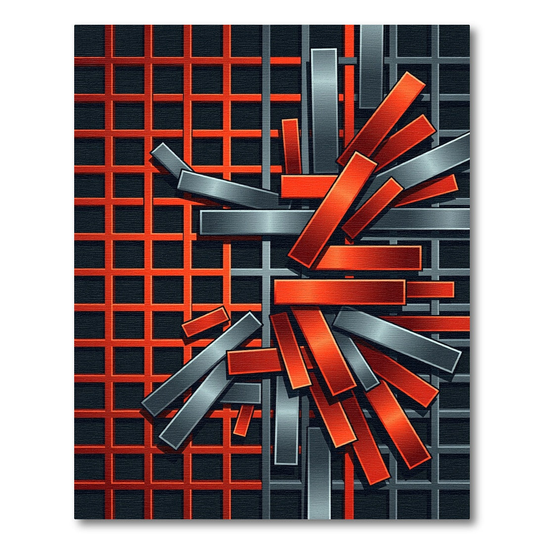 Red Grey Geometric Abstract Lines Rug