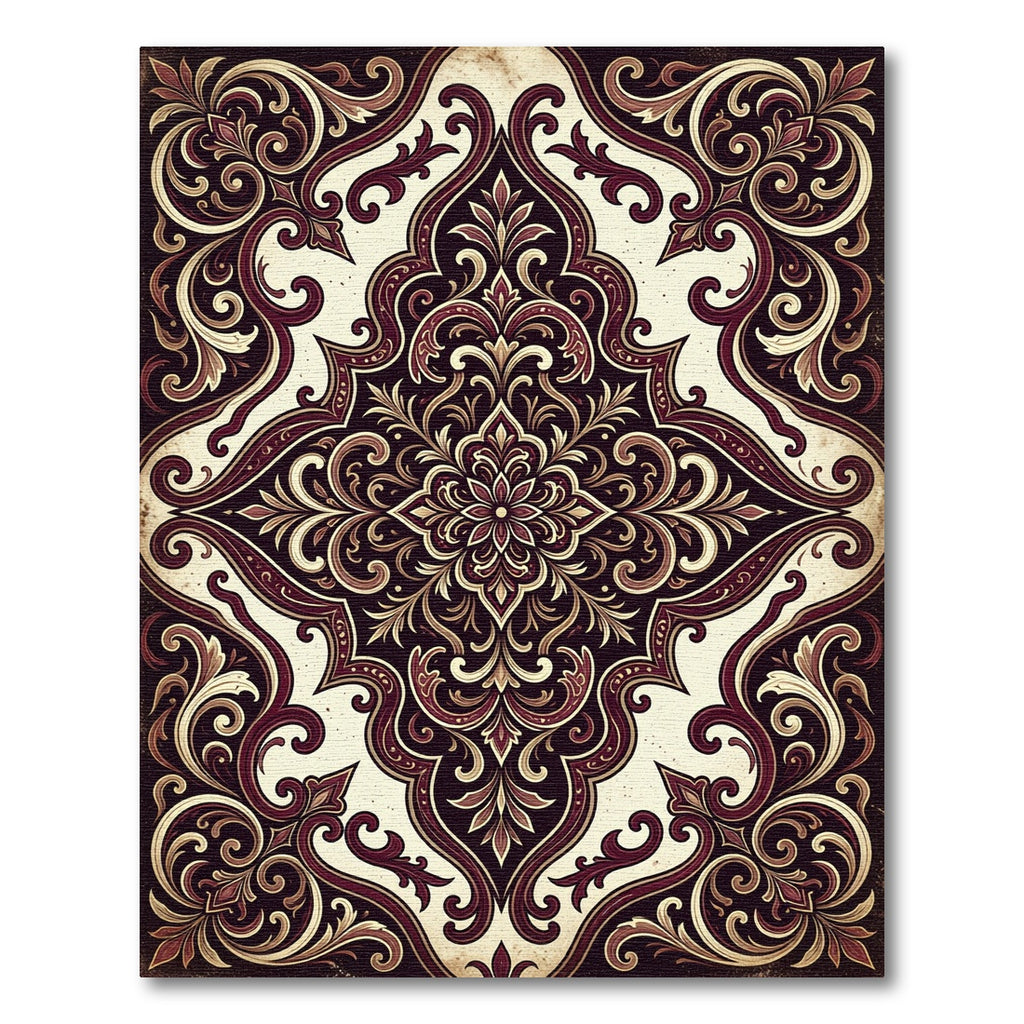 Rich Burgundy Floral Medallion Scroll Rug