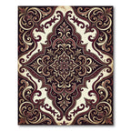 Rich Burgundy Floral Medallion Scroll Rug