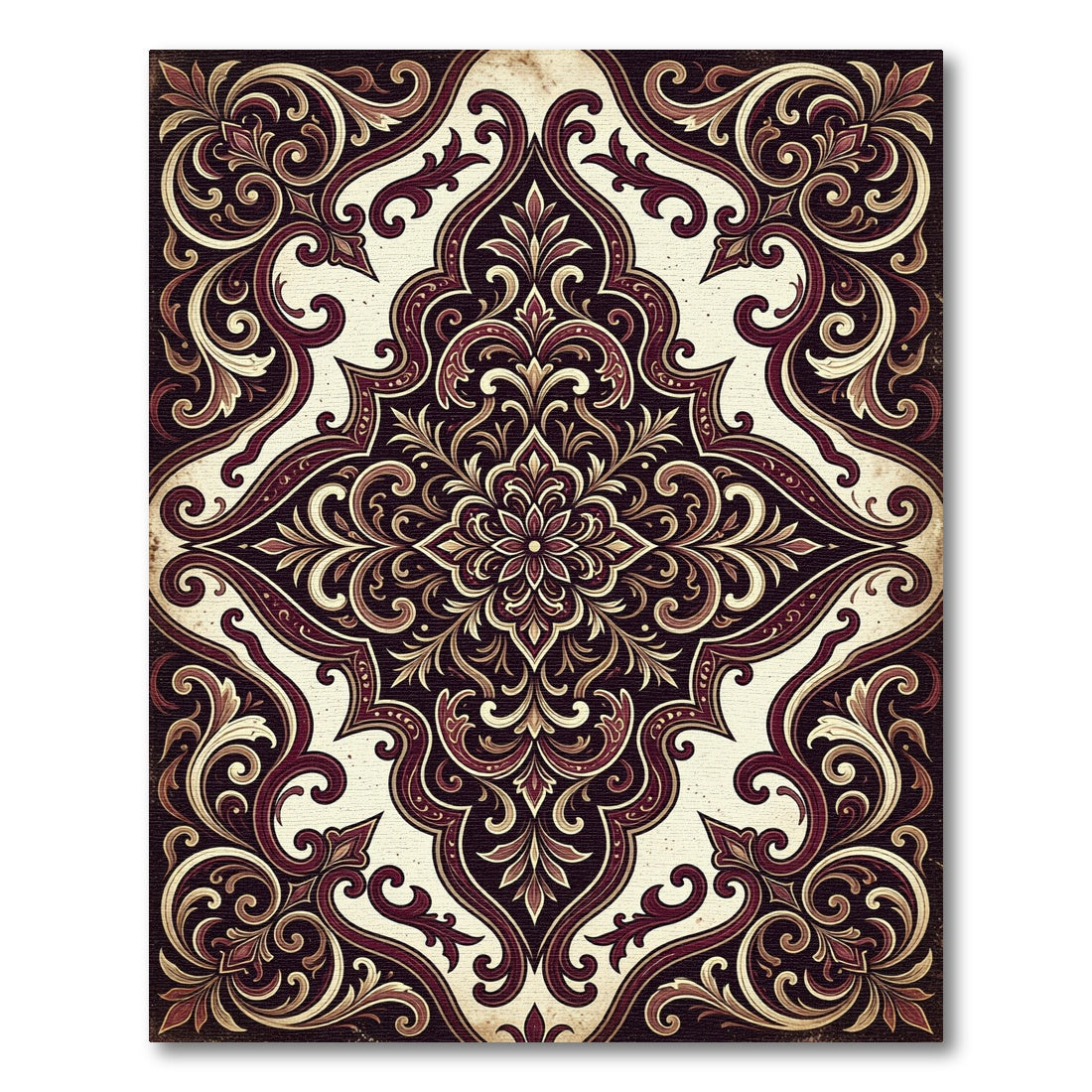 Rich Burgundy Floral Medallion Scroll Rug