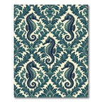 Elegant Teal Seahorse Damask Ocean Wallpaper Rug