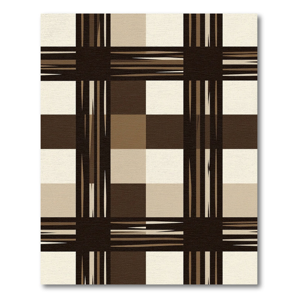 Deep Brown Tan Plaid Squares Rug