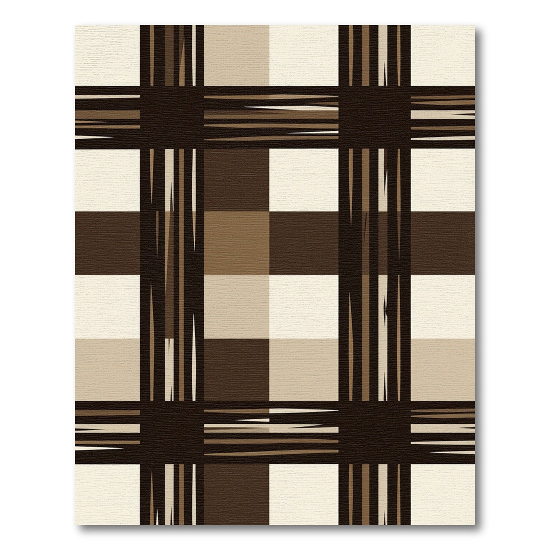 Deep Brown Tan Plaid Squares Rug