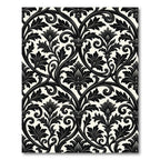 Black White Damask Acanthus Floral Scroll Rug