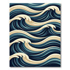 Deep Blue Cream Ocean Waves Rug