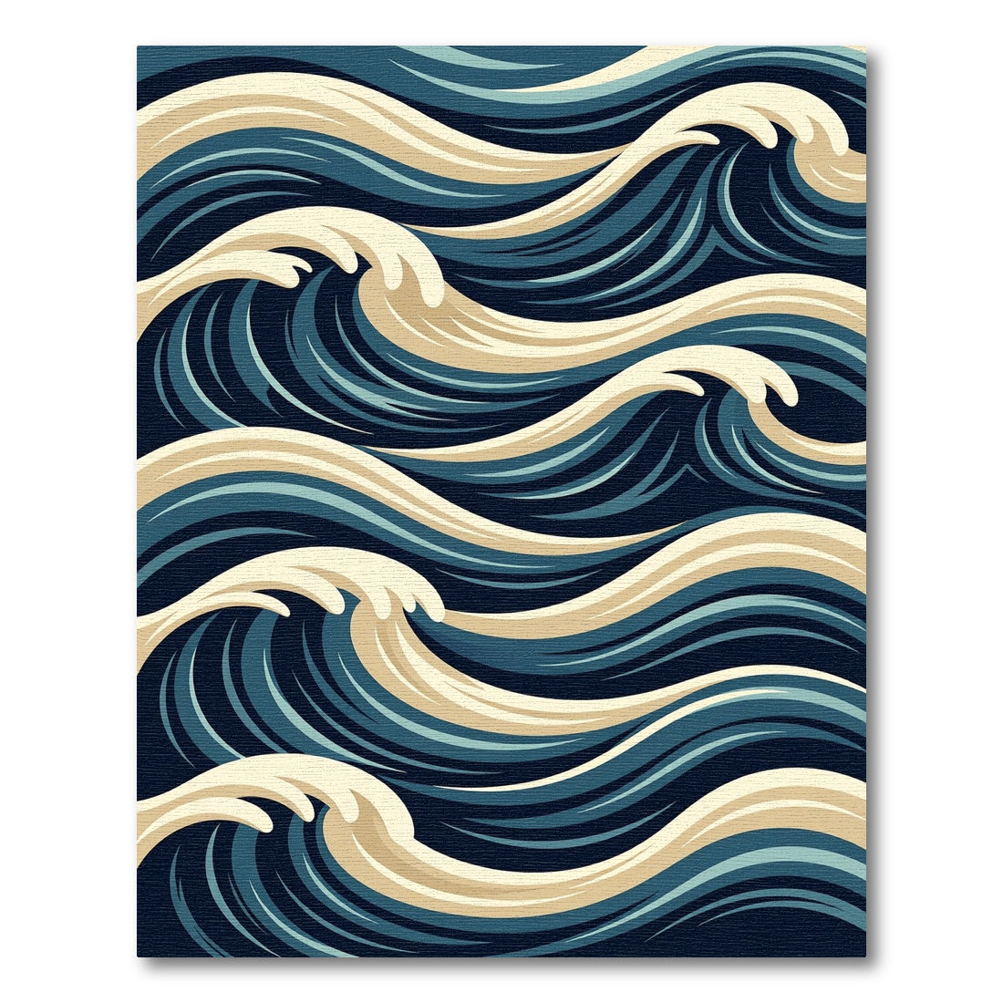 Deep Blue Cream Ocean Waves Rug