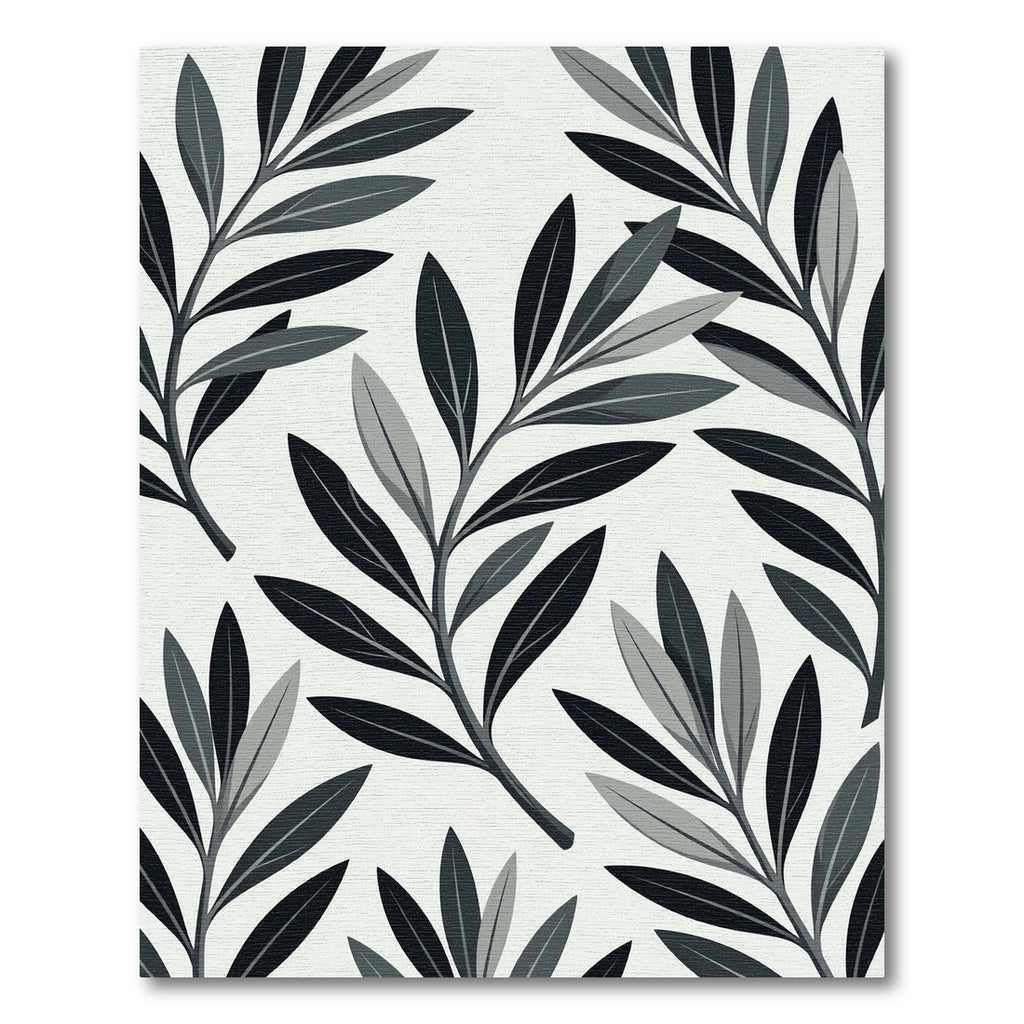 Monochrome Botanical Leaf Silhouette Art Rug