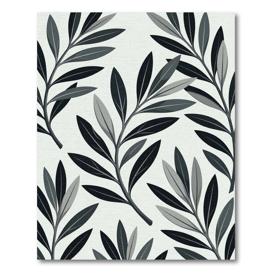 Monochrome Botanical Leaf Silhouette Art Rug