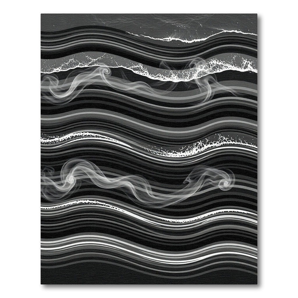 Monochrome Abstract Wavy Smoke Stream Rug