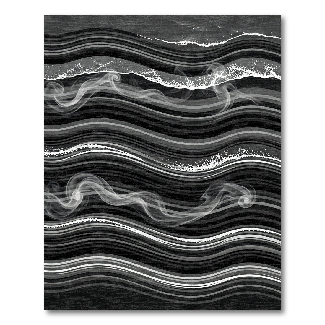 Monochrome Abstract Wavy Smoke Stream Rug