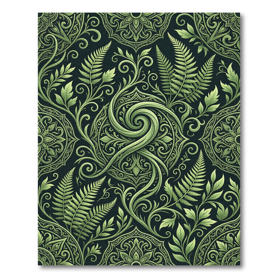 Lush Emerald Fern Swirl Botanical Rug