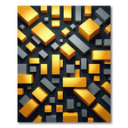 Modern Golden Gray Geometric Block Art Rug