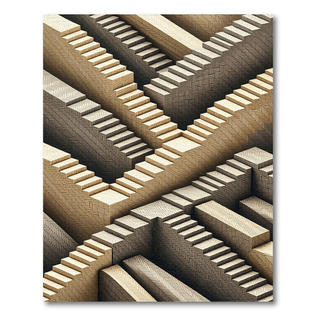 Golden Brown Geometric Maze Stairs Rug