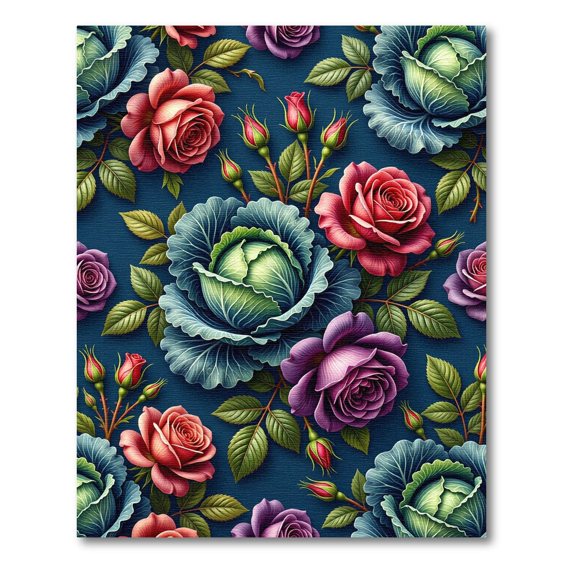 Moody Rose and Cabbage Floral Tapestry Rug