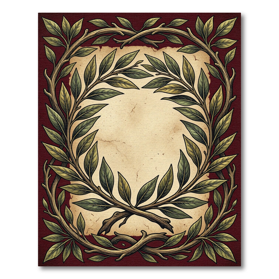 Red Laurel Wreath Border Rug