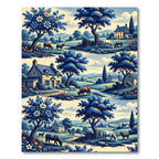 Blue Meadow Landscape Toile Country Scene Rug