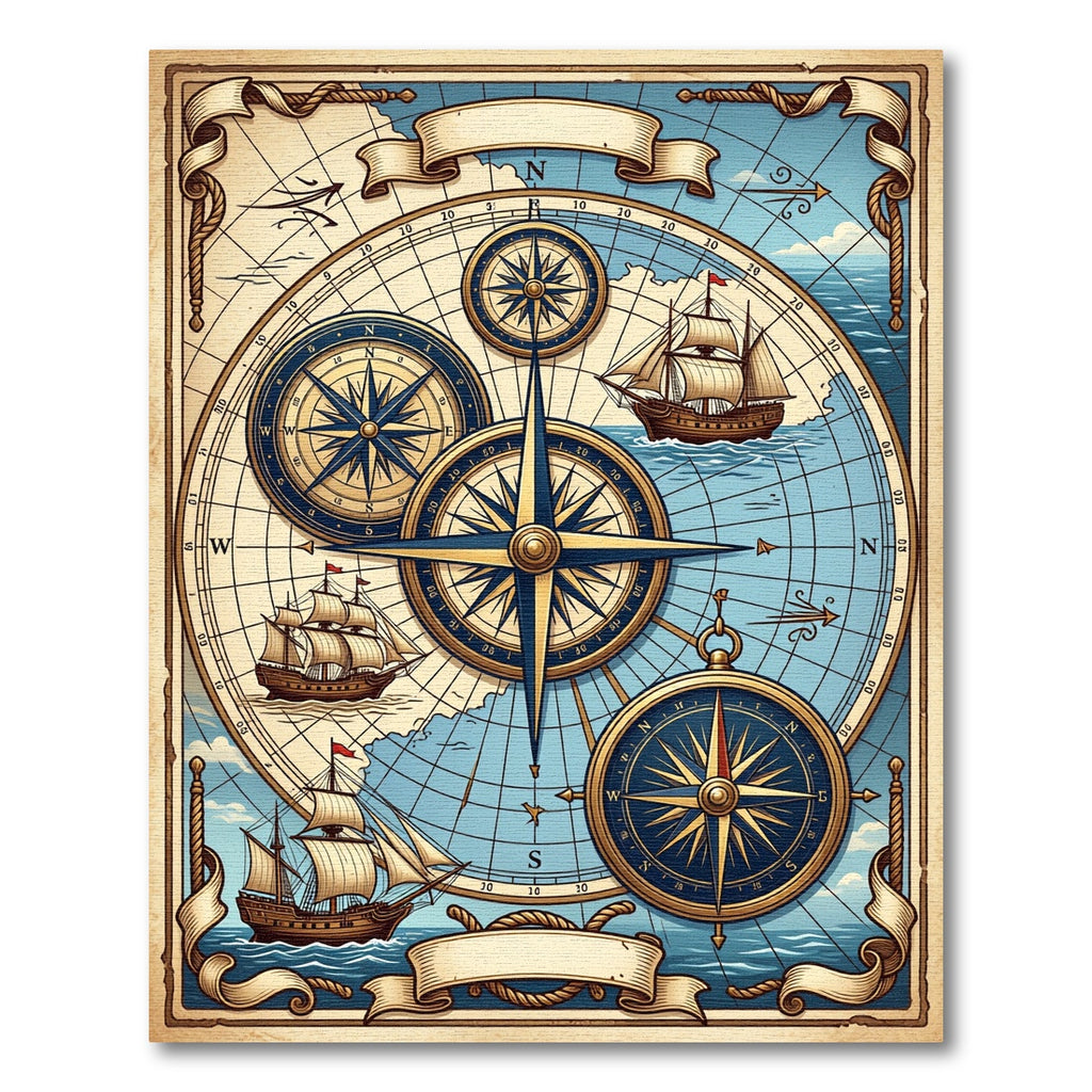 Nautical Compass Ships Map Rug