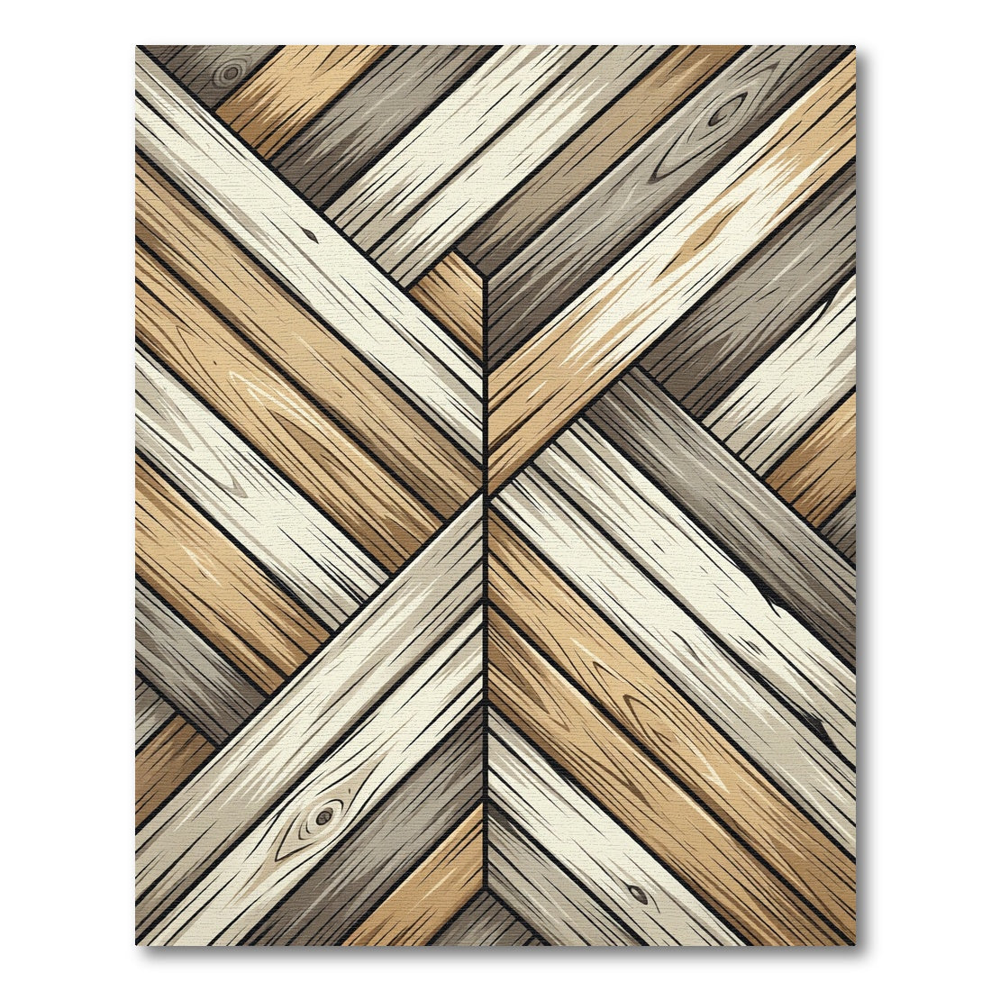 Neutral Herringbone Wood Grain Plank Rug