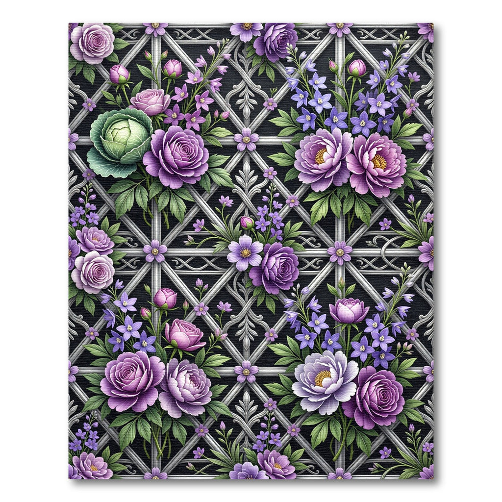 Purple Floral Lattice Garden Rug