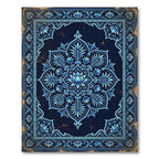 Ornate Navy Lotus Bloom Medallion Rug