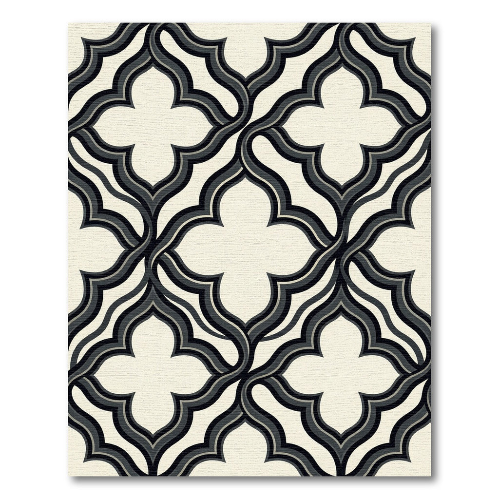 Modern Black and Cream Interlocking Quatrefoil Rug