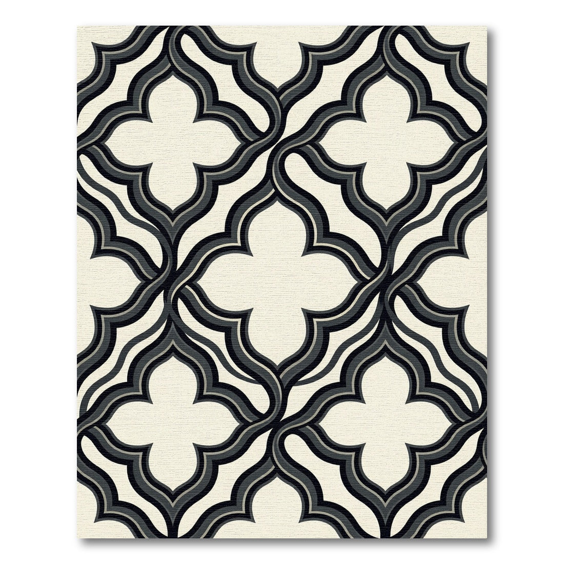 Modern Black and Cream Interlocking Quatrefoil Rug
