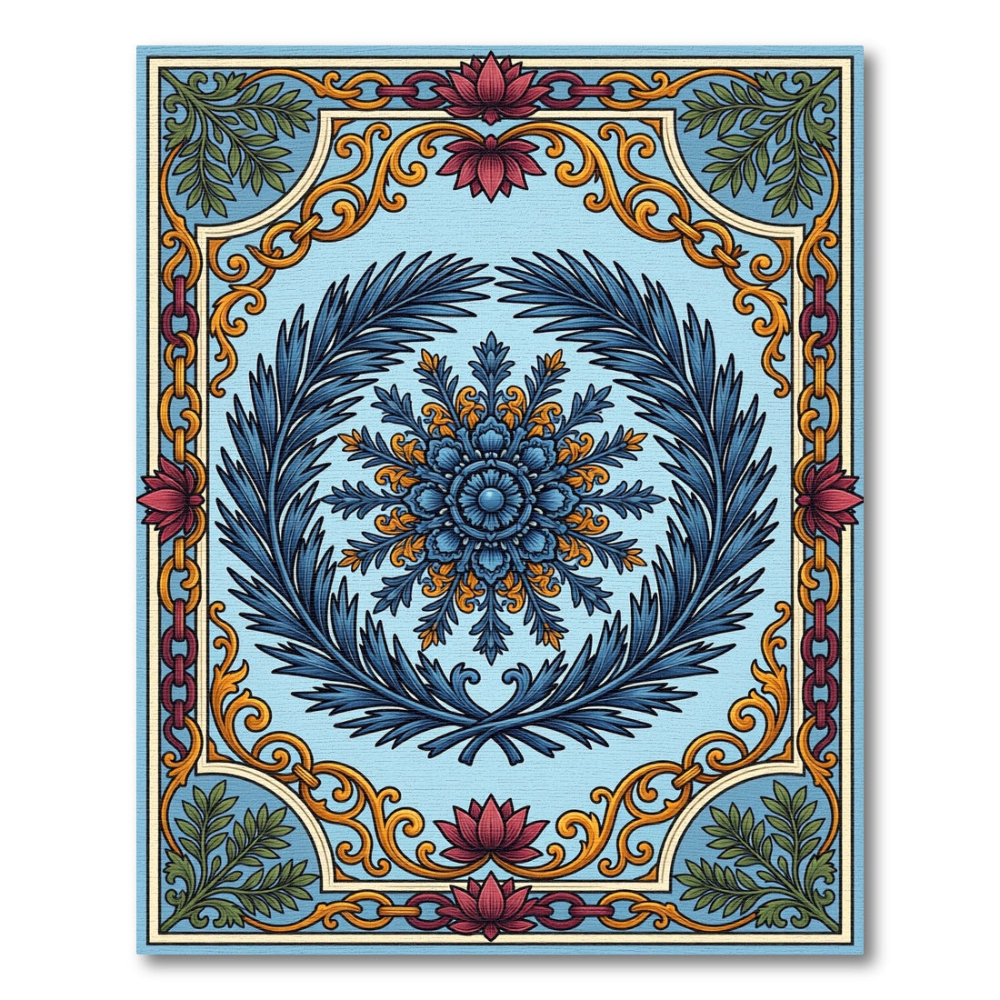 Blue Floral Medallion with Golden Filigree Rug