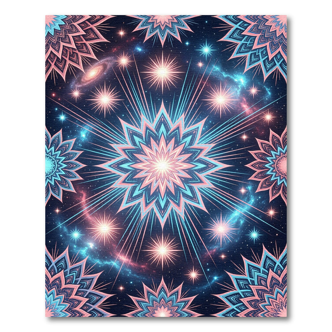 Cosmic Neon Floral Celestial Starry Mandala Rug