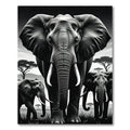 Black and White Majestic Elephant Herd Rug
