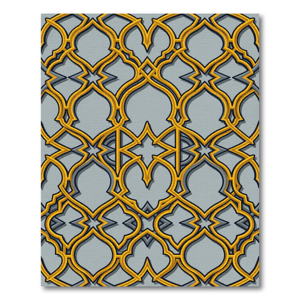 Ornate Gold Lattice Arabesque Rug