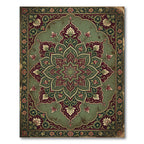 Ornate Sage and Maroon Floral Medallion Rug