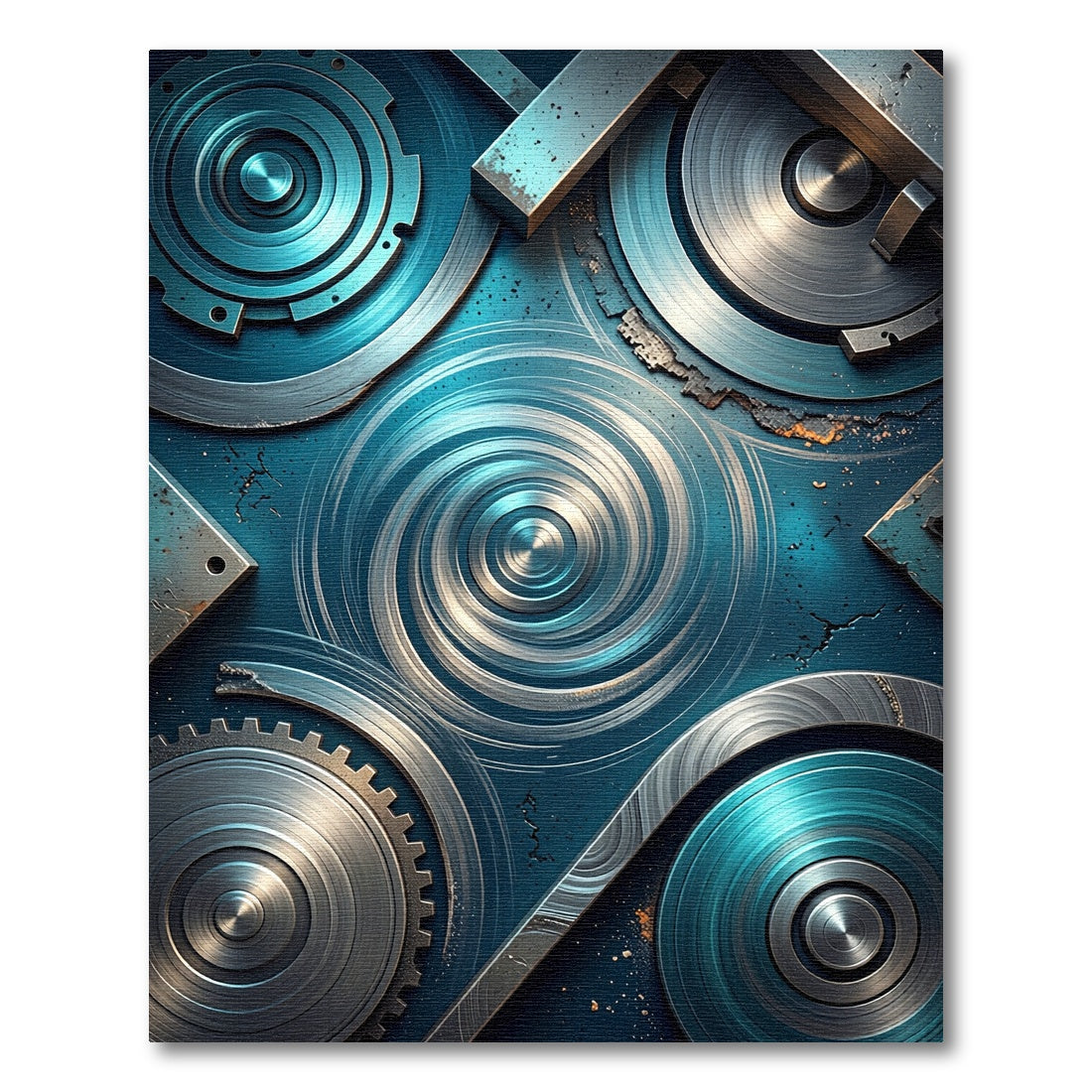 Industrial Teal Metal Swirl Gears Rug