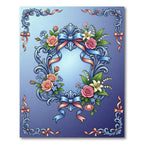 Ornate Blue Floral Ribbon Frame Rug