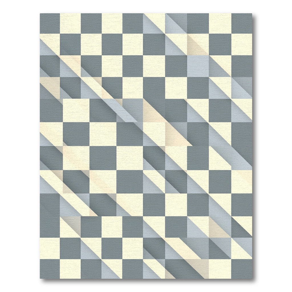 Pale Gray Cream Checkered Geometric Overlay Rug