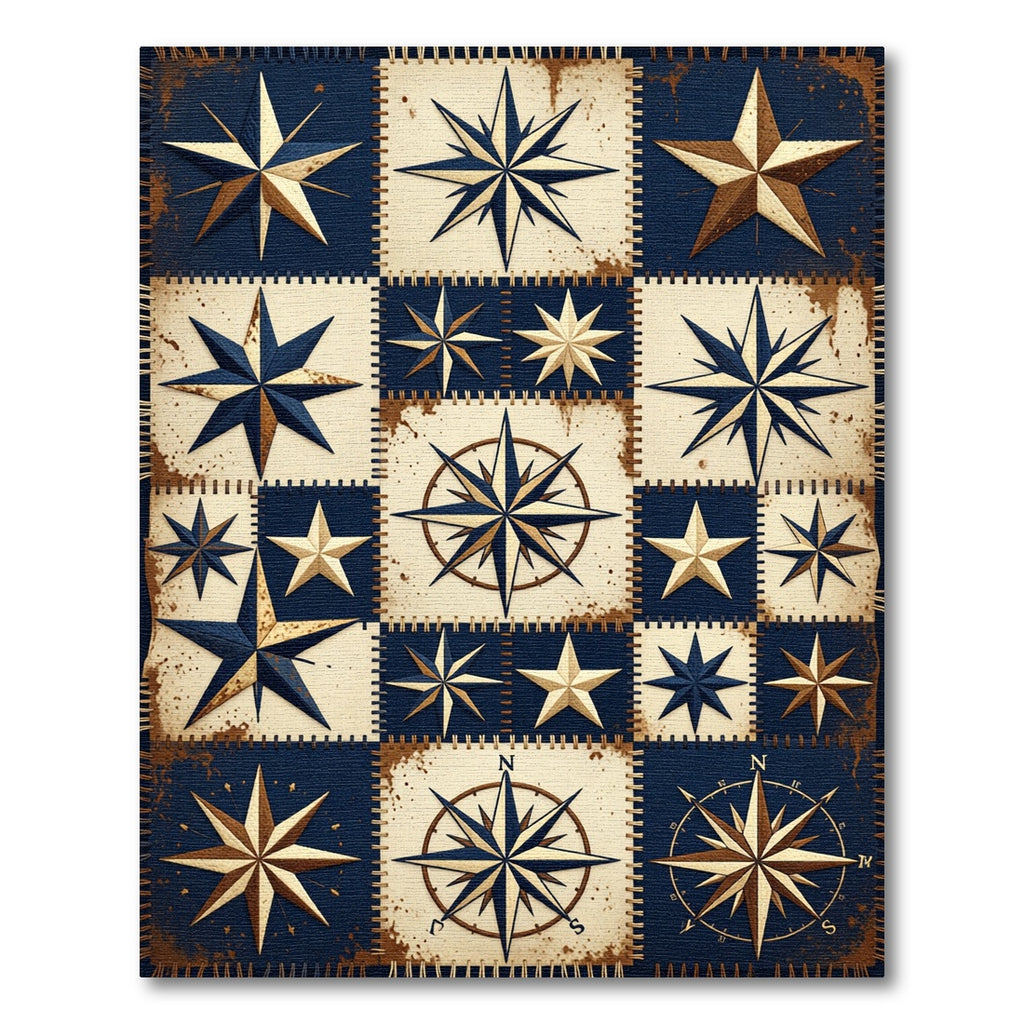 Rustic Navy Blue Nautical Star Patchwork Rug