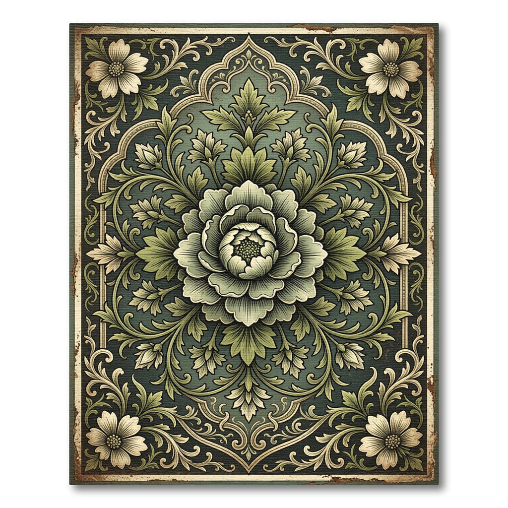 Dark Teal Floral Medallion Ornament Rug