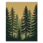 Earthy Golden Forest Pine Silhouette Rug