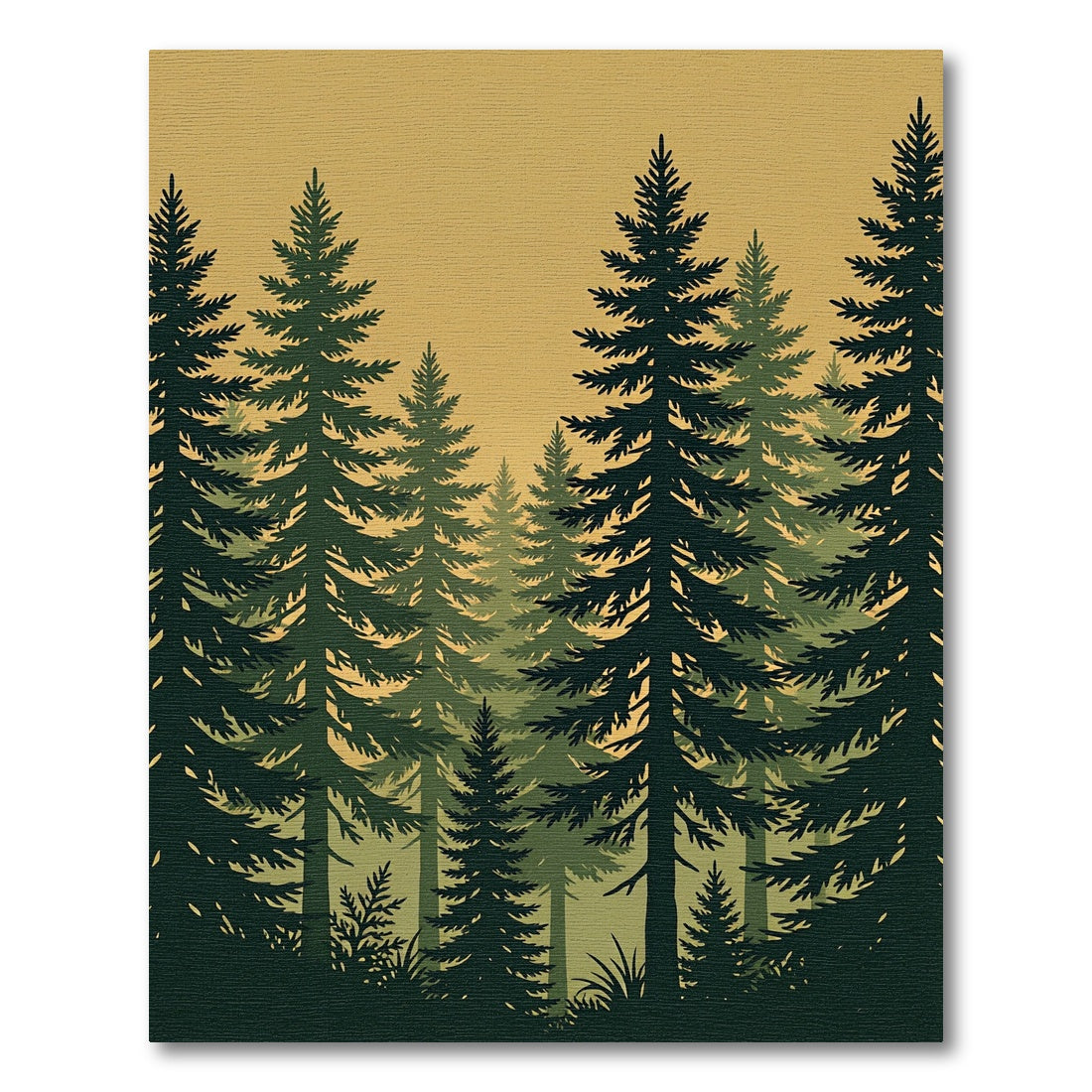 Earthy Golden Forest Pine Silhouette Rug