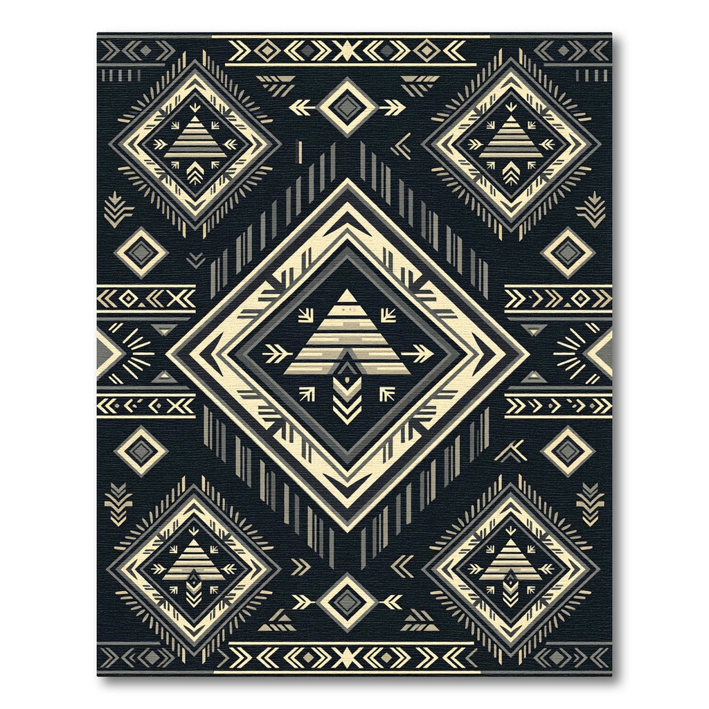 Geometric Black and Cream Tribal Diamond Rug