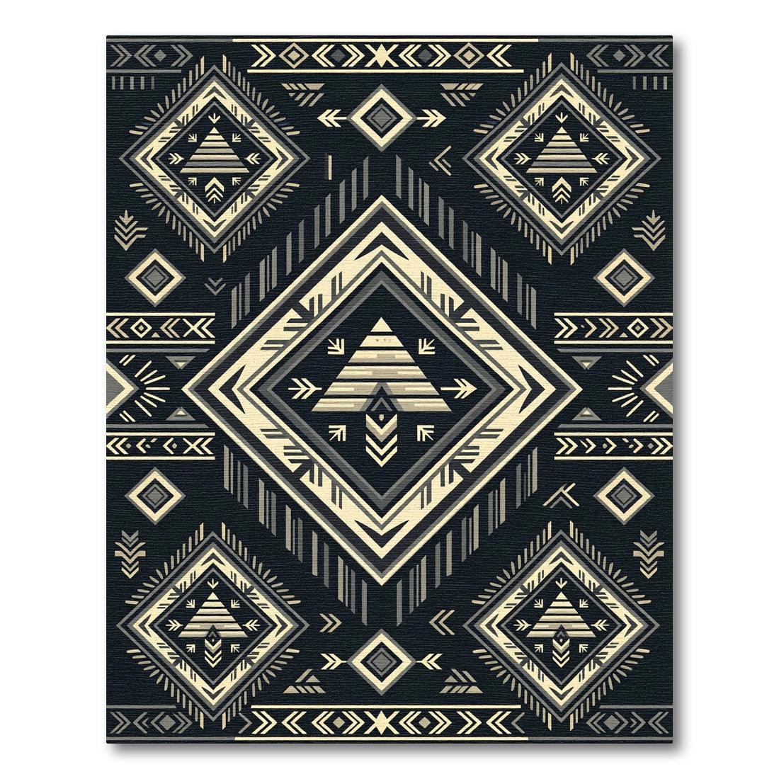 Geometric Black and Cream Tribal Diamond Rug