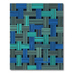 Modern Blue Grid Woven Texture Rug