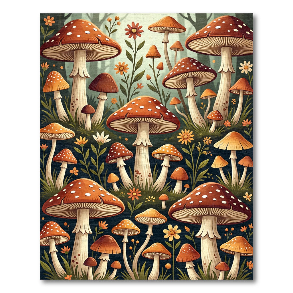 Whimsical Autumn Mushroom Forest Meadow Rug