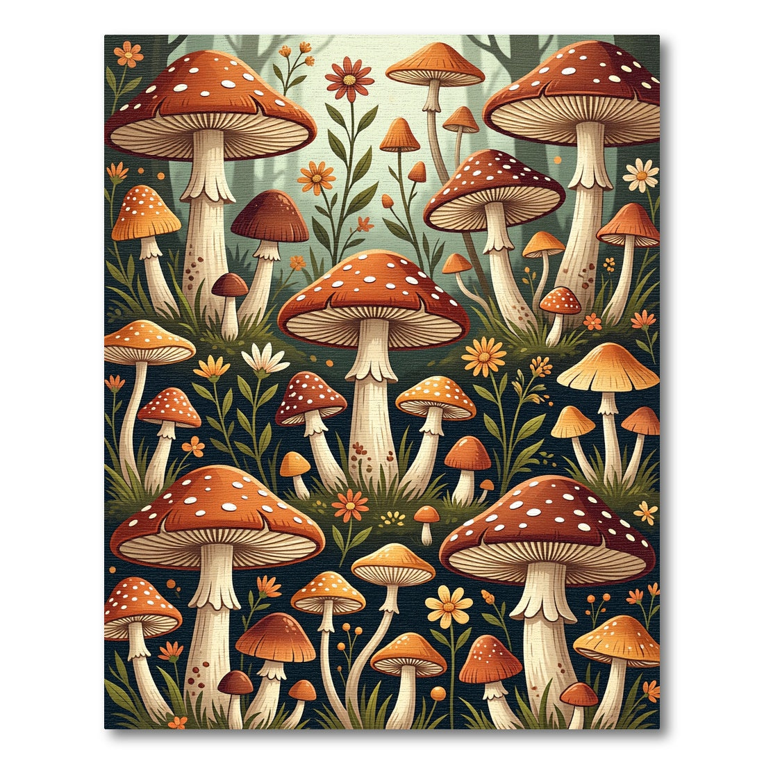 Whimsical Autumn Mushroom Forest Meadow Rug