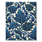 Deep Blue Leaf Scroll Accent Rug